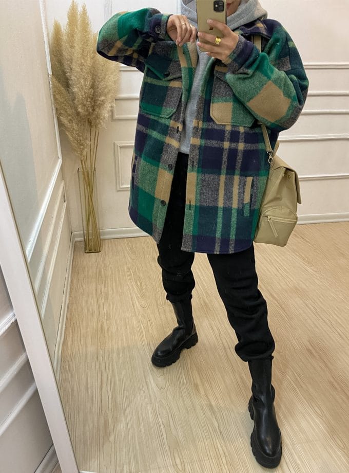 پالتو اسپرت چهارخونه زنانه سبز