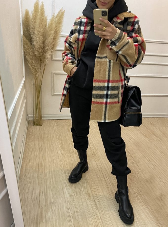 پالتو اسپرت چهارخونه زنانه کرم