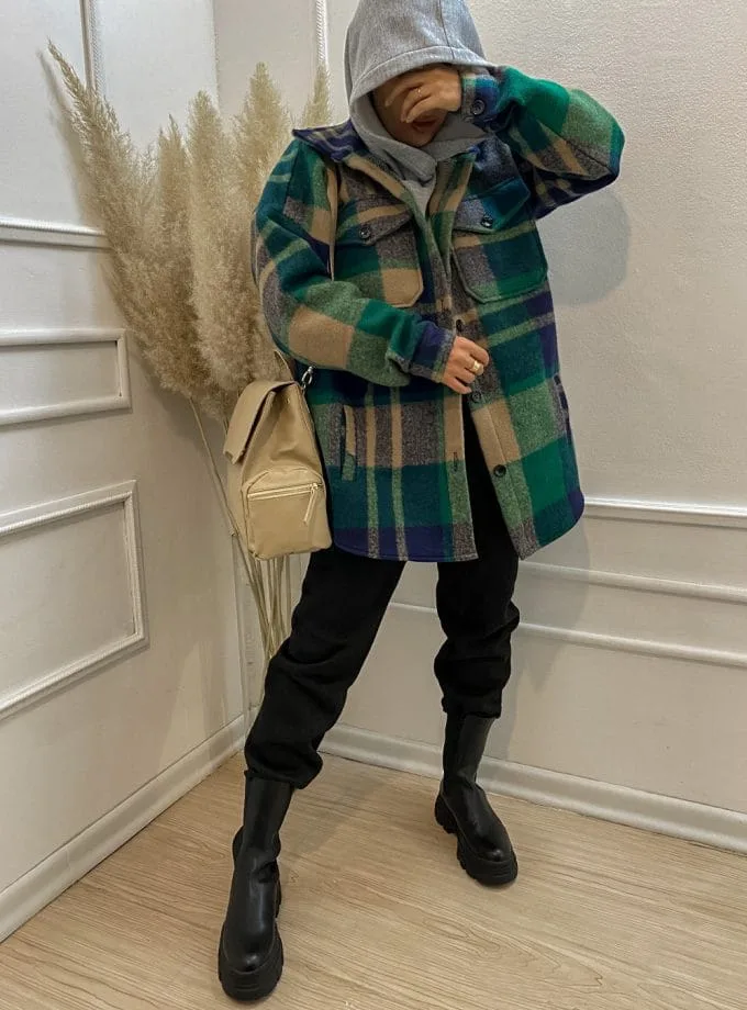 پالتو اسپرت چهارخونه زنانه سبز