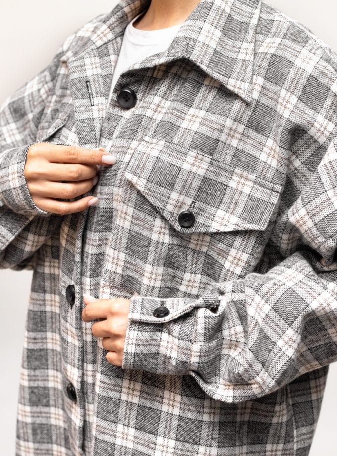 پالتو اسپرت چهارخونه طوسی