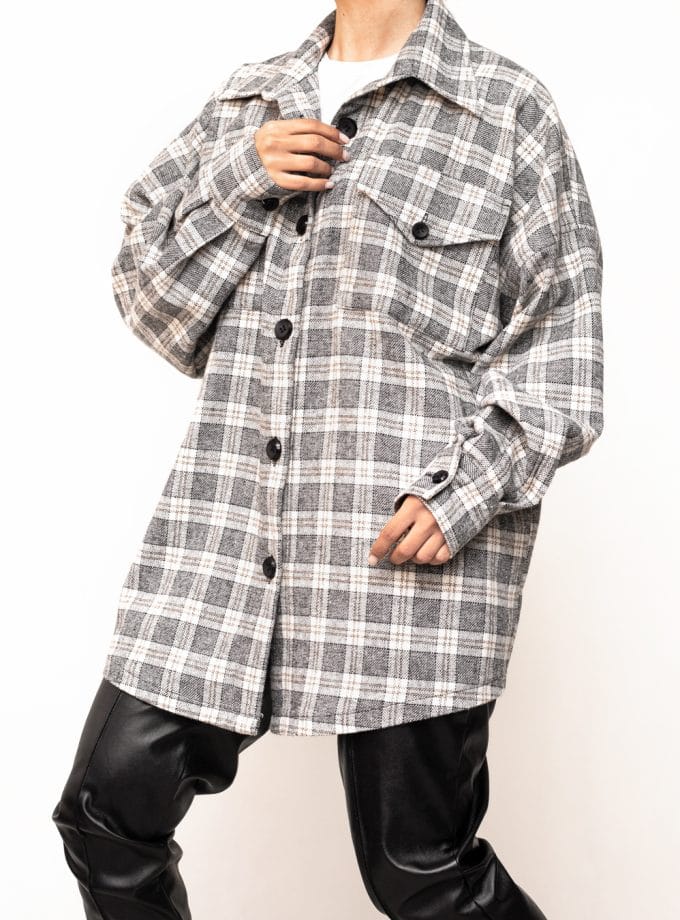 پالتو اسپرت چهارخونه طوسی