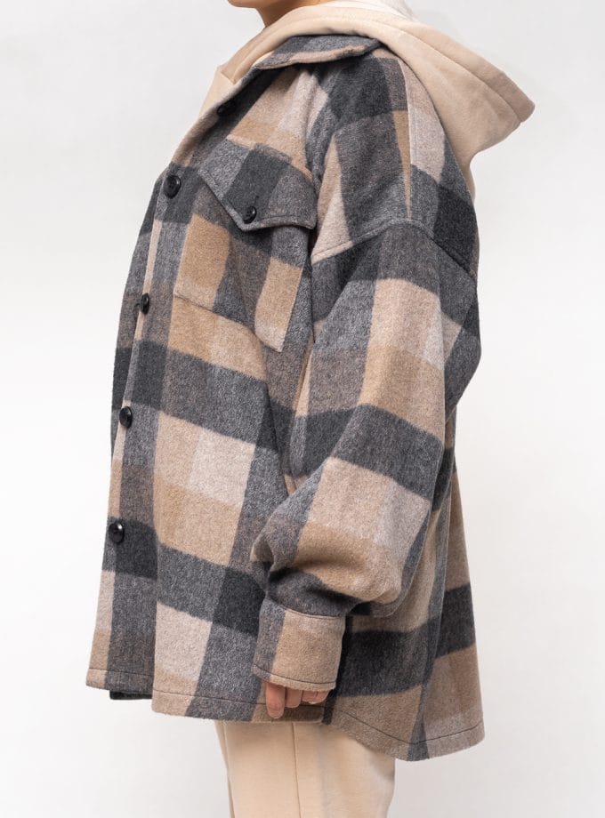 پالتو اسپرت چهارخونه ذغال سنگی